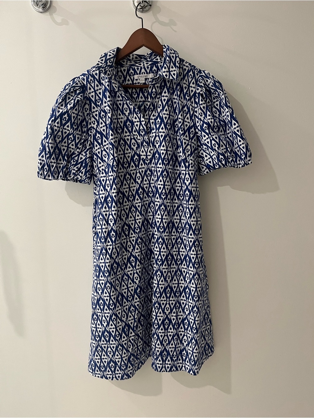 100% Cotton Chico's Navy and White Ikat Print Dress